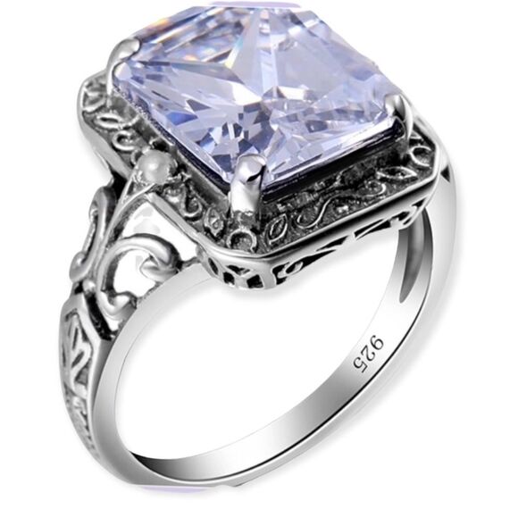 Halo Princess Cut Zircon Engagement Sterling Silver Ring Jewelry - Picture 2 of 4